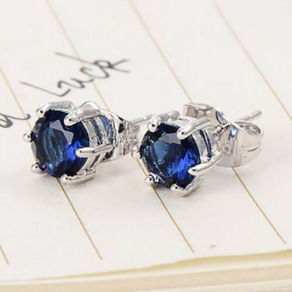 White Gold Filled Blue Crystal Studs